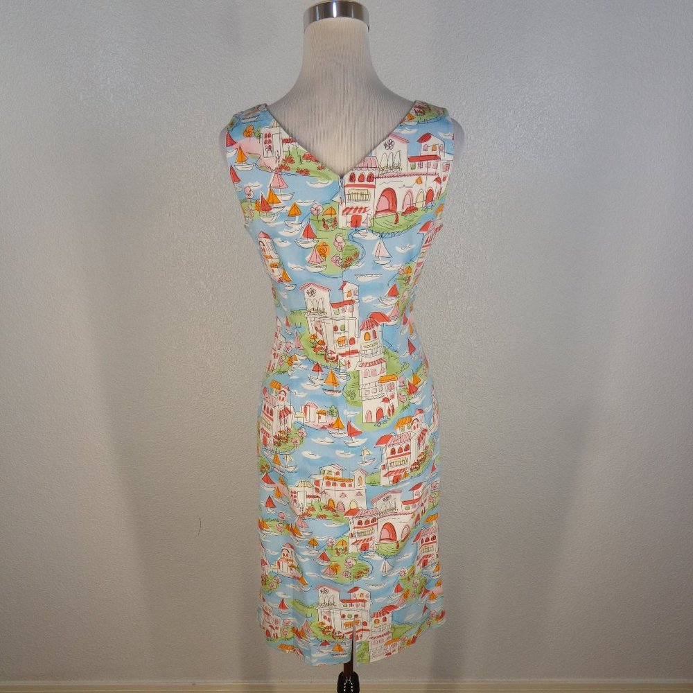 TALBOTS V-Neck Sailboat beach town sleeveless sheath dress V-Back sz 4 - Picture 4 of 6